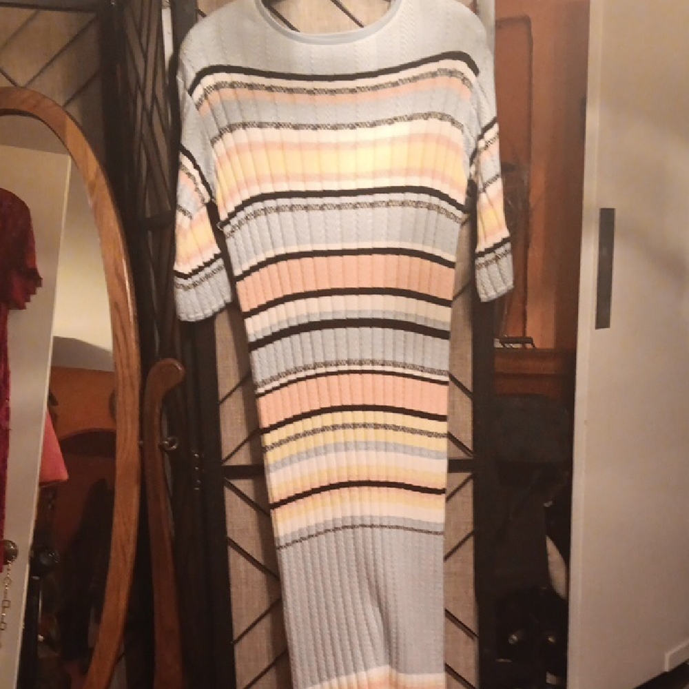 Anthropologie Maeve Blue, Pink, and White Knit Dress